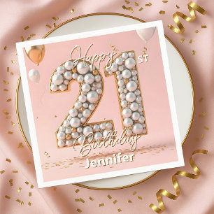 Dazzling Blush Pink and Pearl Gold 21st Birthday Napkins