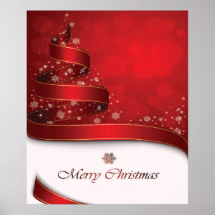 Dazzling Christmas Red Golden & White Snowflakes Poster