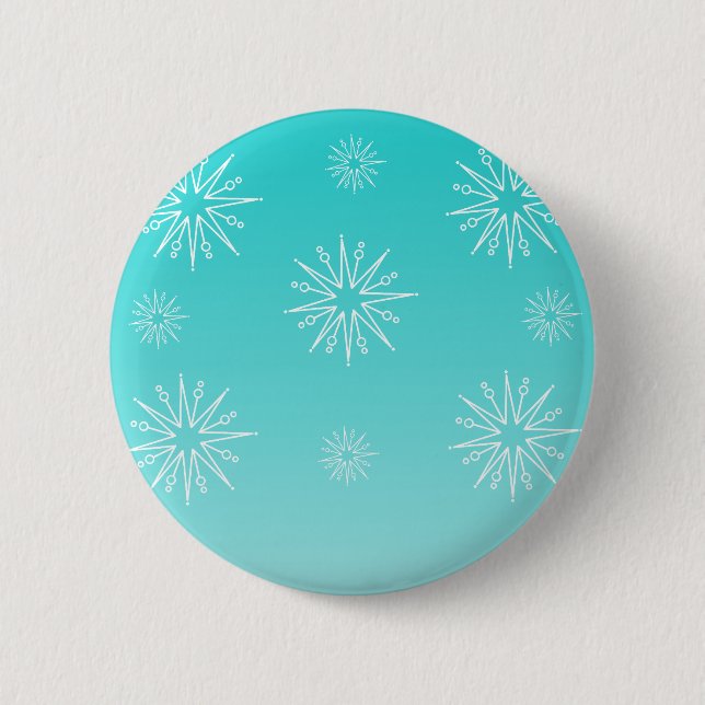Dazzling Christmas Stars Button, Turquoise Pinback Button (Front)