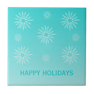 Dazzling Christmas Stars Tile, Aqua Ceramic Tile