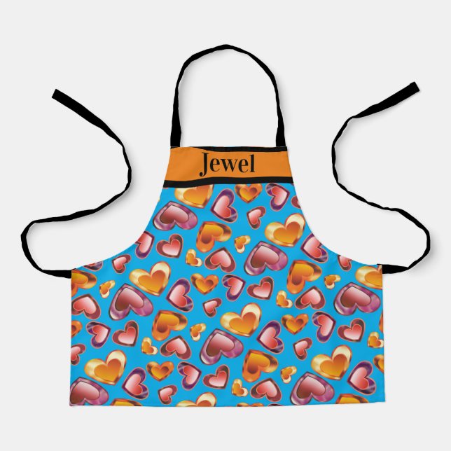 Dazzling Custom Foil Gradient Gem Hearts Kids Apron (Front)