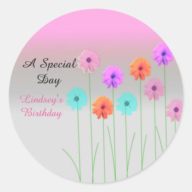 Dazzling Daisies Personalized Birthday Classic Round Sticker (Front)