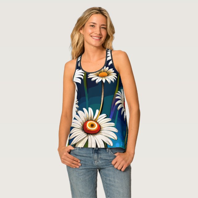 Dazzling Daisy Delight: A Floral Fashion Favorite Tank Top (Front Full)