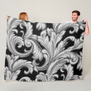 Dazzling Damask, Black Fleece Blanket