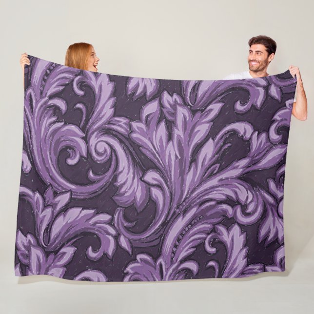 Dazzling Damask, Plum Fleece Blanket (In Situ)