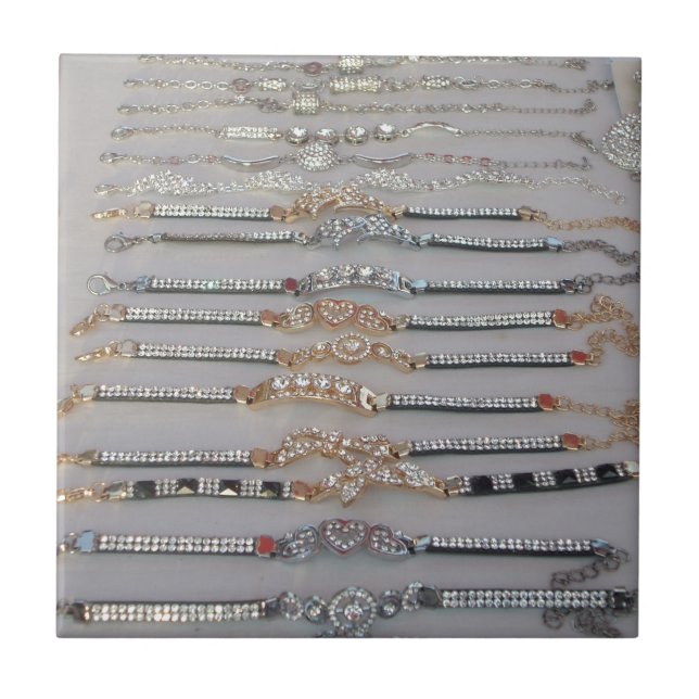 Dazzling Decorated Diamond Chain Artwork Jewelry  Ceramic Tile (Front)