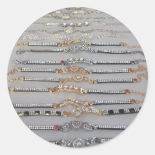 Dazzling Decorated Diamond Chain Artwork Jewelry Classic Round Sticker