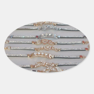 Dazzling Decorated Diamond Chain Artwork Jewelry Oval Sticker