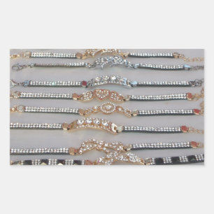 Dazzling Decorated Diamond Chain Artwork Jewelry Rectangular Sticker