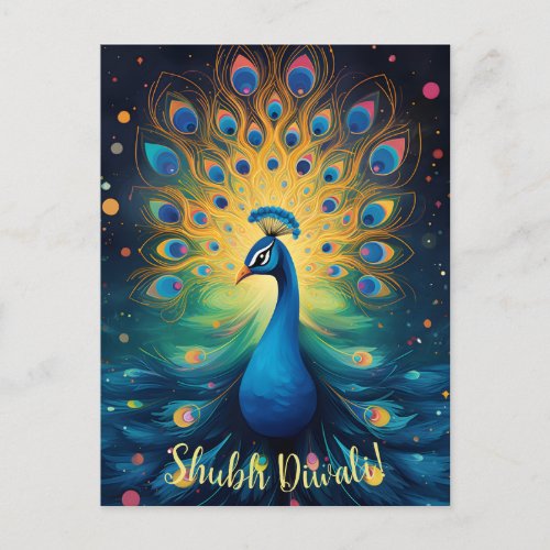 Dazzling Diwali Delight The Joyful Peacock Holiday Postcard