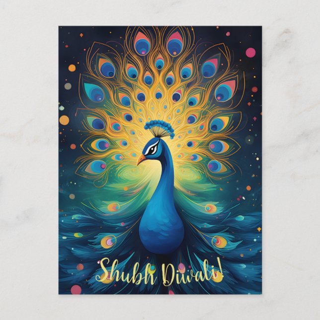 Dazzling Diwali Delight: The Joyful Peacock🦚 Holiday Postcard (Front)