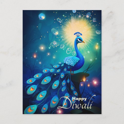 Dazzling Diwali Delight The regal Peacock Holiday Postcard