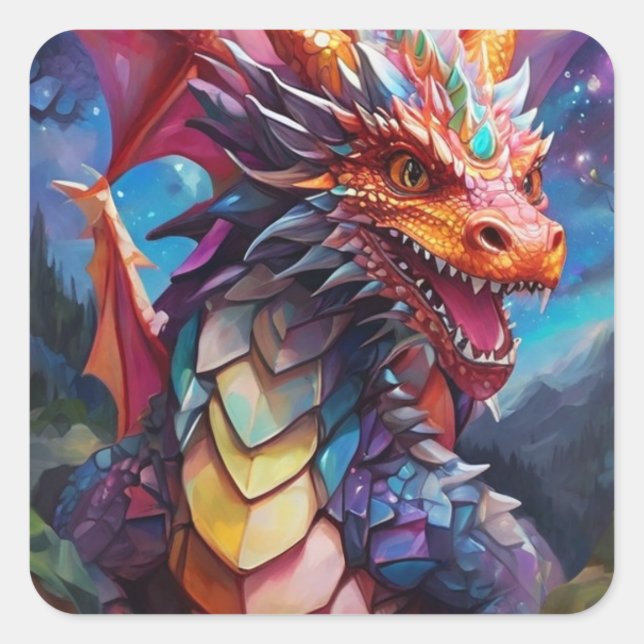 Dazzling Dragon Square Sticker (Front)