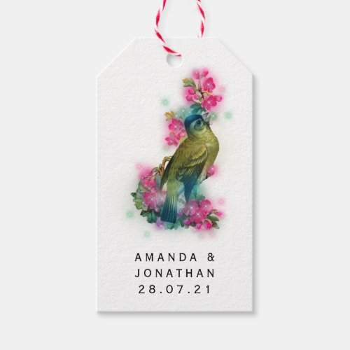 Dazzling Fantasy Floral Bird Wedding Gift Tags