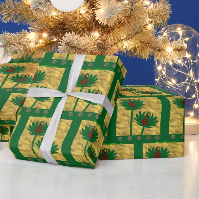 Dazzling flower style green wrapping paper (Holidays)