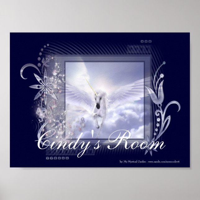 Dazzling Flying Unicorn Customizable Poster Print (Front)
