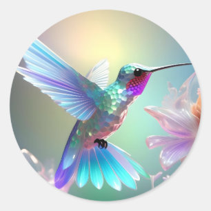 Dazzling Fusion: Rainbow Glass Hummingbird, Classic Round Sticker