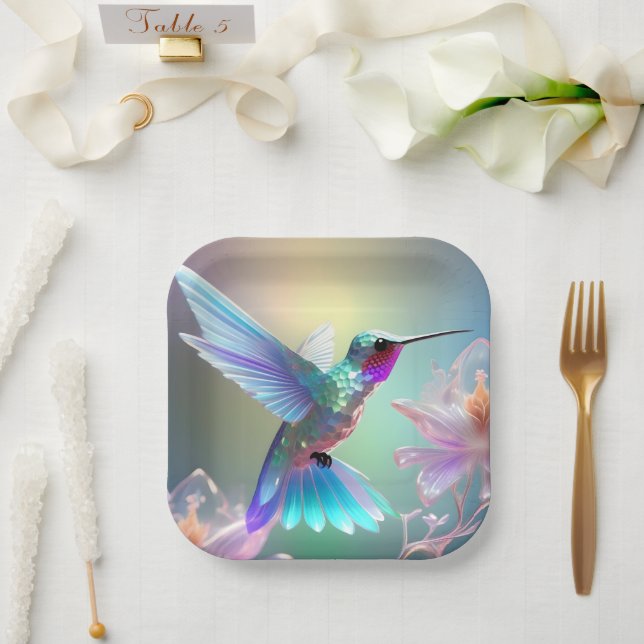 Dazzling Fusion: Rainbow Glass Hummingbird,  Paper Plates (Wedding)
