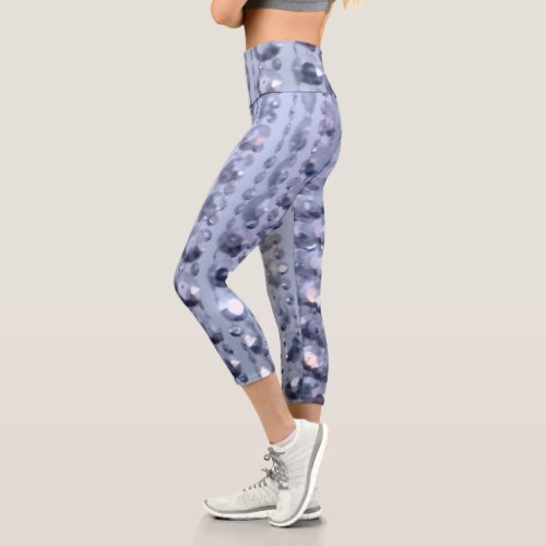 Dazzling Glittery Blue Beads Capri Leggings