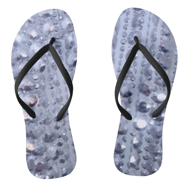 Dazzling Glittery Blue Beads Flip Flops (Footbed)