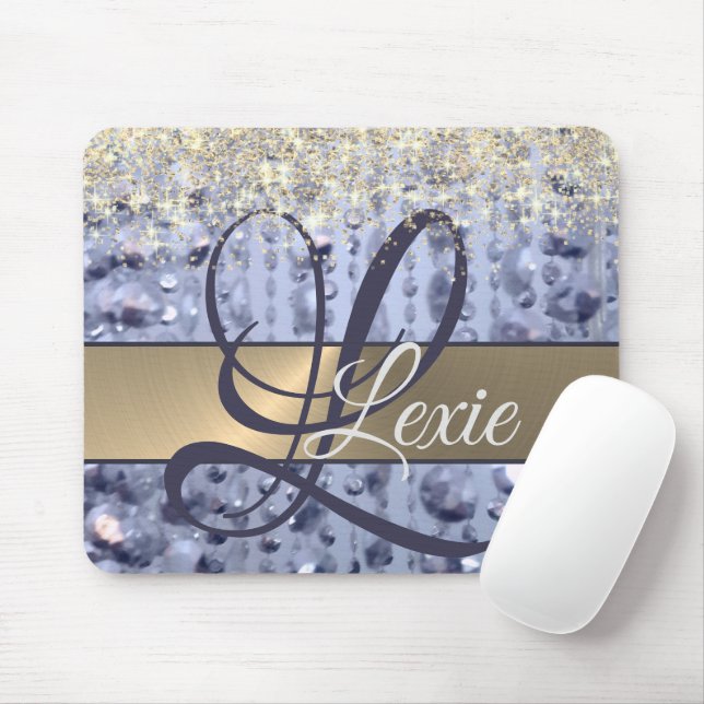 Dazzling Glittery Blue Beads Monogram              Mouse Pad (With Mouse)