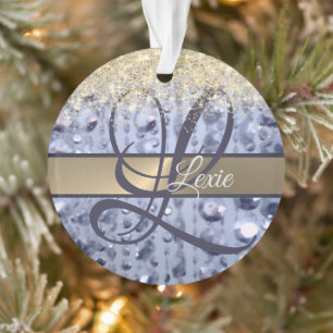 Dazzling Glittery Blue Beads Monogram Ornament