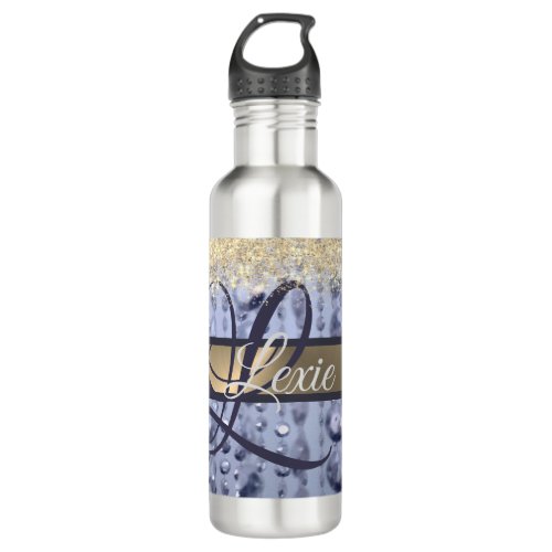 Dazzling Glittery Blue Beads Monogram    Stainless Steel Water Bottle