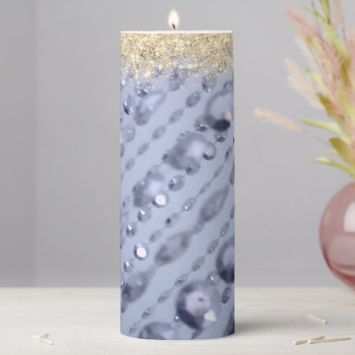 Dazzling Glittery Blue Beads  Pillar Candle