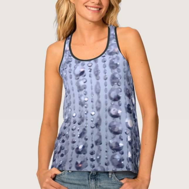 Dazzling Glittery Blue Beads Tank Top (Front)