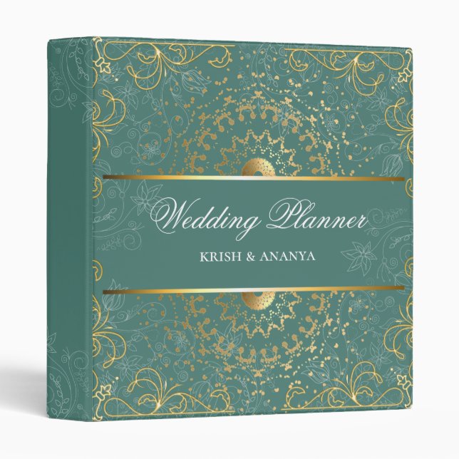 Dazzling Green and Gold Wedding Planner 3 Ring Binder (Front/Spine)