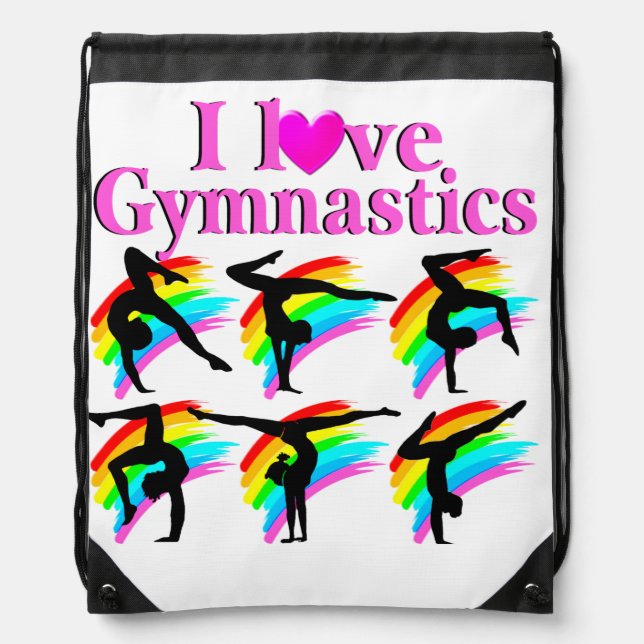 DAZZLING I LOVE GYMNASTICS RAINBOW DESIGN DRAWSTRING BAG (Front)