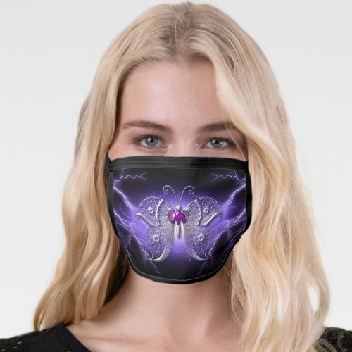 Dazzling Metallic Butterfly with Blue Lightning Face Mask