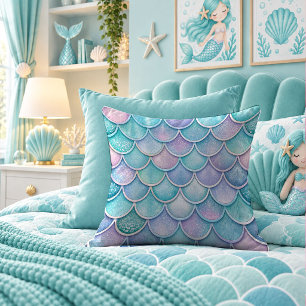 Dazzling Pastel Mermaid Scales Fantasy Pillow Cove
