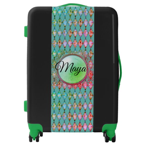 Dazzling Pink and Green Harlequin Luggage