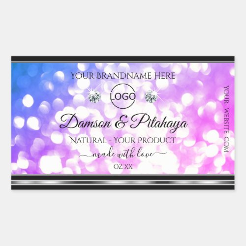 Dazzling Pink Blue Glitter Product Labels Add Logo