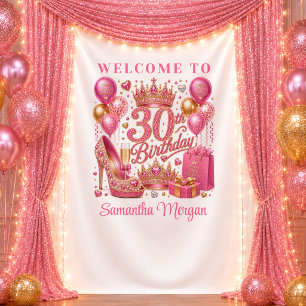 Dazzling Pink Gold Sparkle 30th Birthday Backdrop