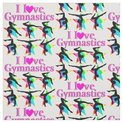 DAZZLING PINK I LOVE GYMNASTICS DESIGN FABRIC