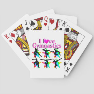 DAZZLING PINK I LOVE GYMNASTICS DESIGN POKER CARDS