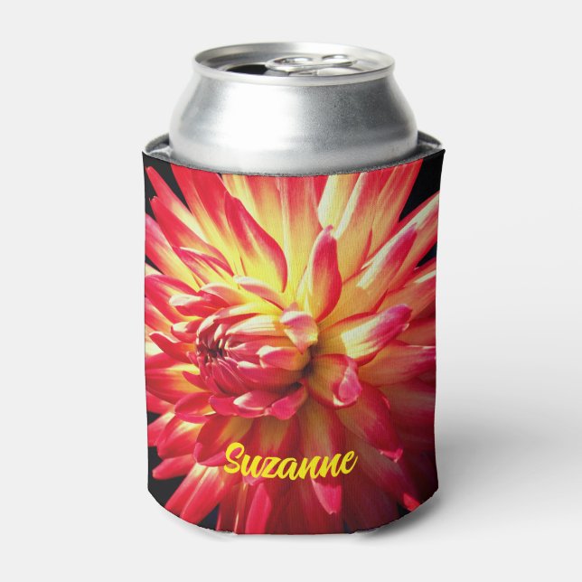 Dazzling Red Dahlia Flower Personalized  Can Cooler (Can Front)