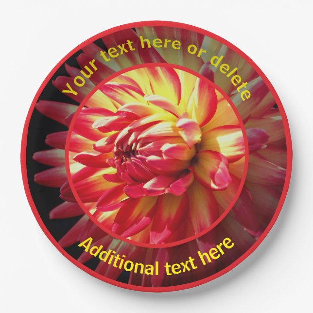 Dazzling Red Dahlia Flower Personalized Party Paper Plates (Front)