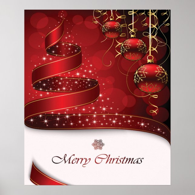 Dazzling Red, White and Golden Christmas Ornament Poster (Front)