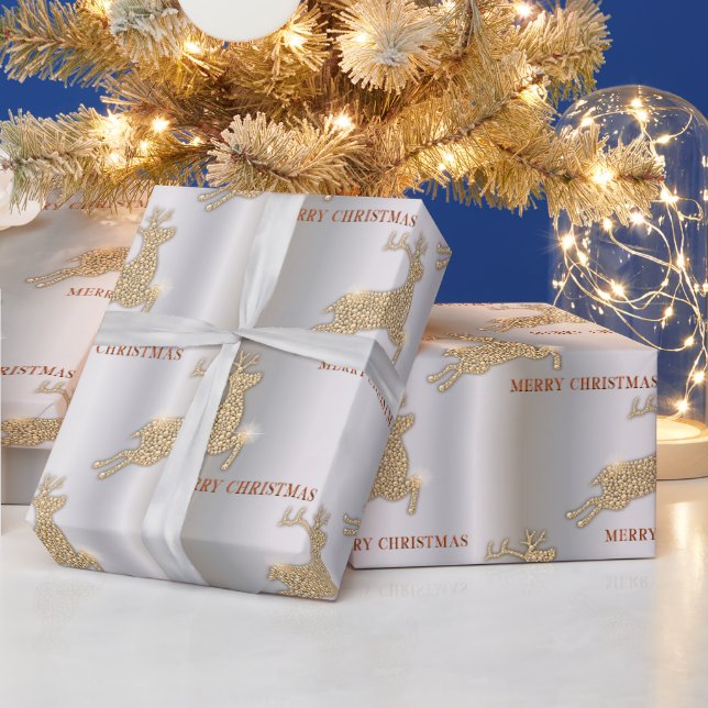 Dazzling Reindeer Merry Christmas Diamond Wrap Wrapping Paper (Holidays)