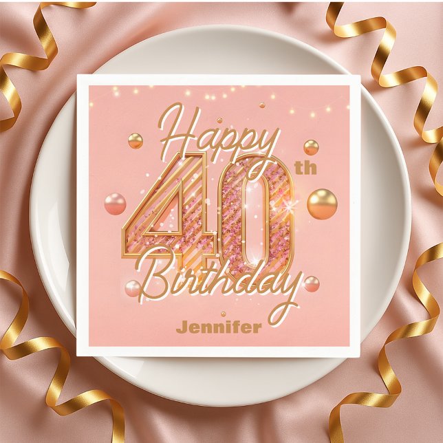 Dazzling Rose Gold 40th Birthday Celebration Napkins (Creator Uploaded)