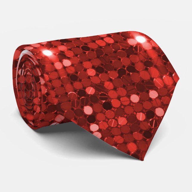 Dazzling Ruby Red Sequin Glitter Sparkle Neck Tie (Rolled)
