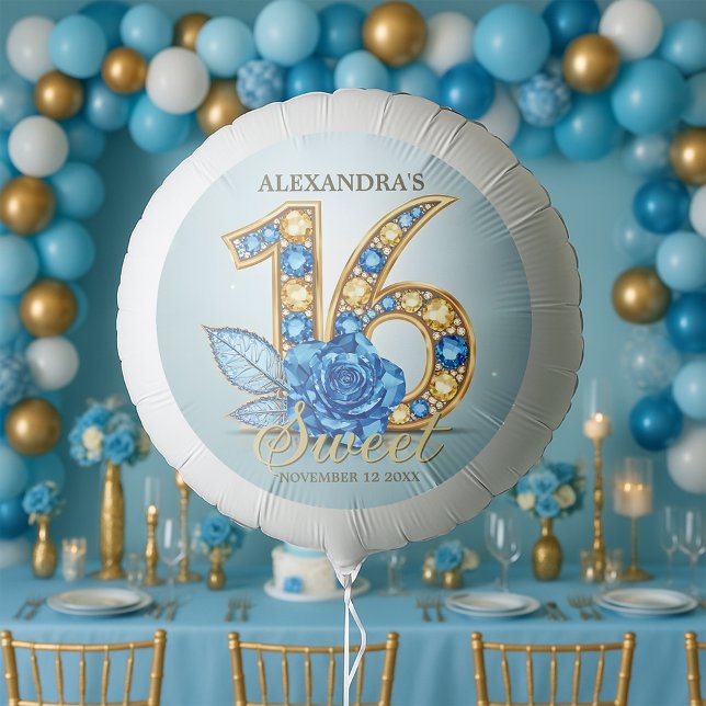 Dazzling Sapphire Gold Gemstone Blue Rose Sweet 16 Balloon (Creator Uploaded)