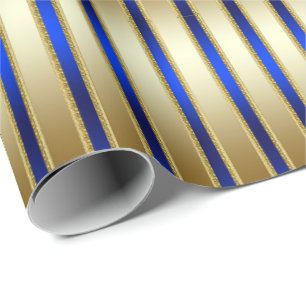 Dazzling Shiny Gold and Royal Blue Stripes Wrapping Paper
