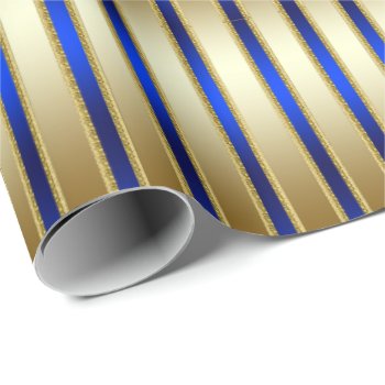 Dazzling Shiny Gold and Royal Blue Stripes Wrapping Paper 