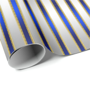 Dazzling Shiny Silver and Royal Blue Stripes Wrapping Paper