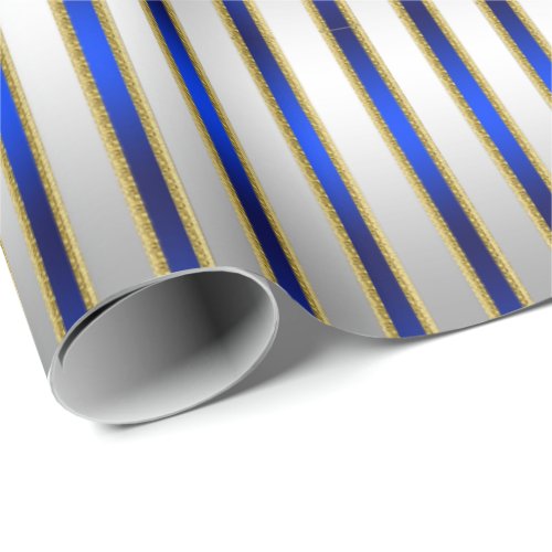 Dazzling Shiny Silver and Royal Blue Stripes Wrapping Paper