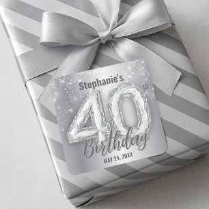 Dazzling Silver Sparkling Diamond 40th Birthday Square Sticker